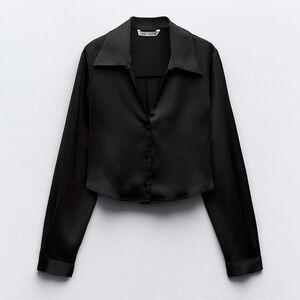 Satin effect crop blouse